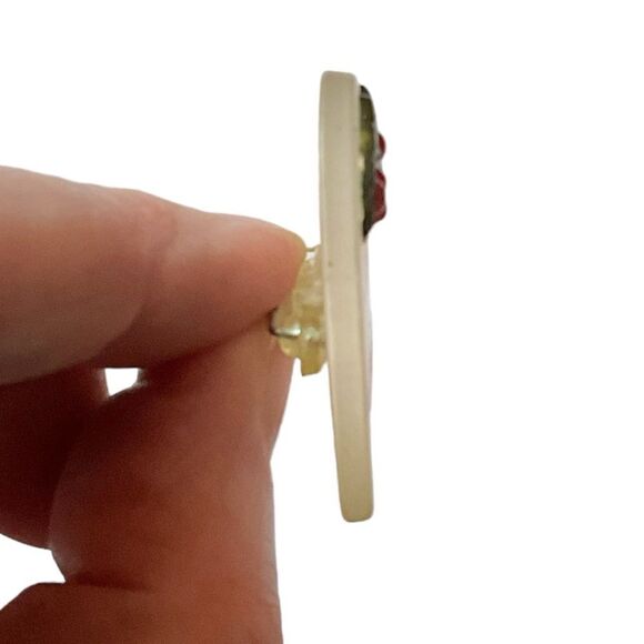 Vintage Merry Christmas Heart Shaped Brooch Pin Frosted Plastic - Picture 3 of 9